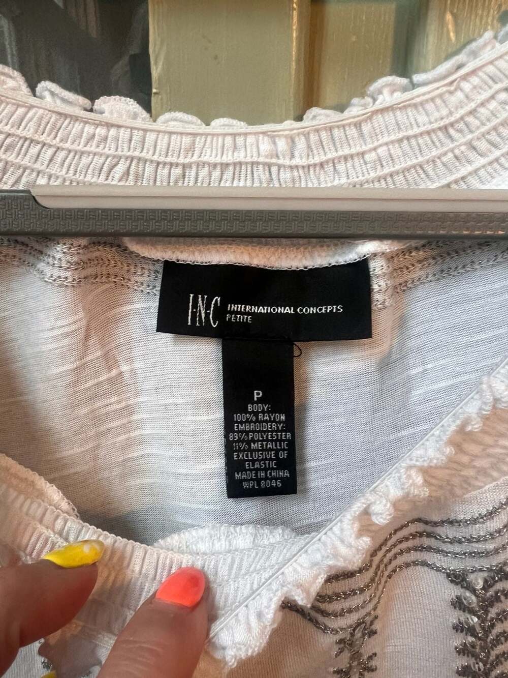INC International Concepts Petite P Off-Shoulder Embroidered Sequin Blouse Small - Picture 3 of 6